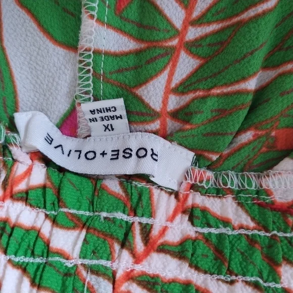Rose & Olive Wide Leg Tropical Print Elastic Waist Pants 1X - Picture 8 of 11